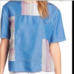 🥑5/$25 Caslon Tencel Chambray Patchwork Top L